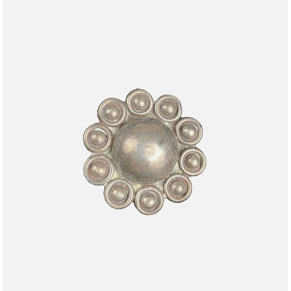 Antique Mexican Silver Domed Flower Brooch Pin "Ave. Juarez Prieto 40 1925"